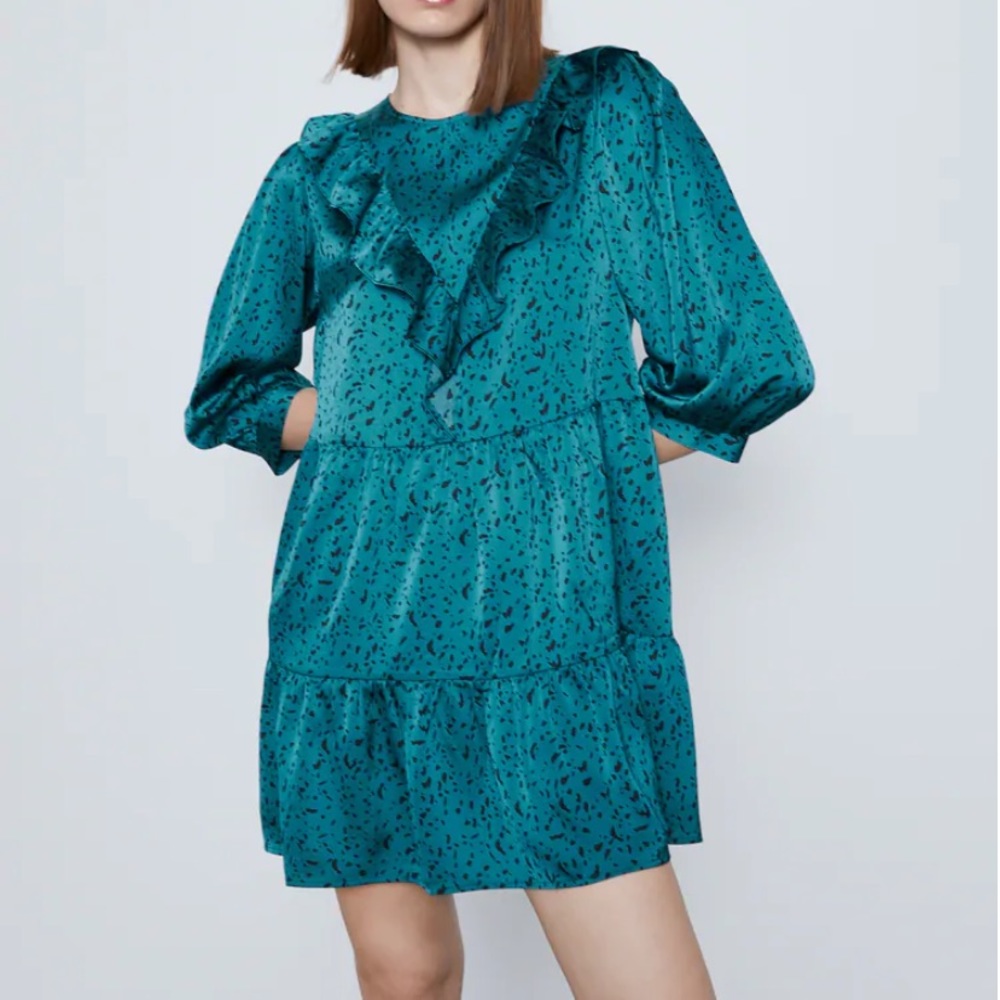 NWT ZARA Blue Leopard Print Dress